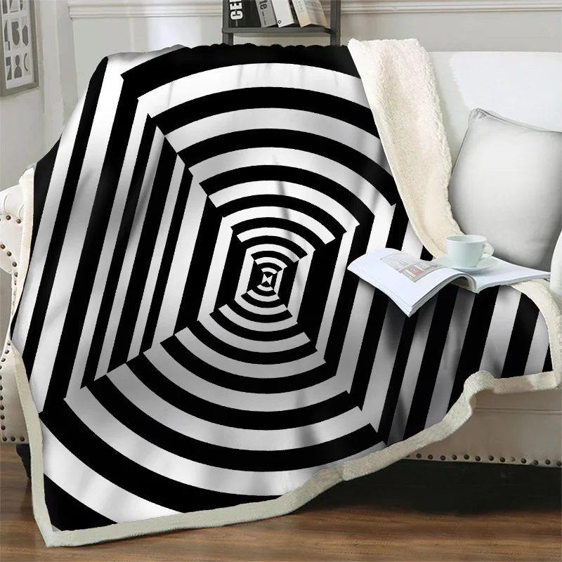 

3D Simple Geometric Visual Vortex Blanket Soft Warm Flannel Plush Throw Blankets for Beds Sofa Couch Decor Home Quilts Nap Cover