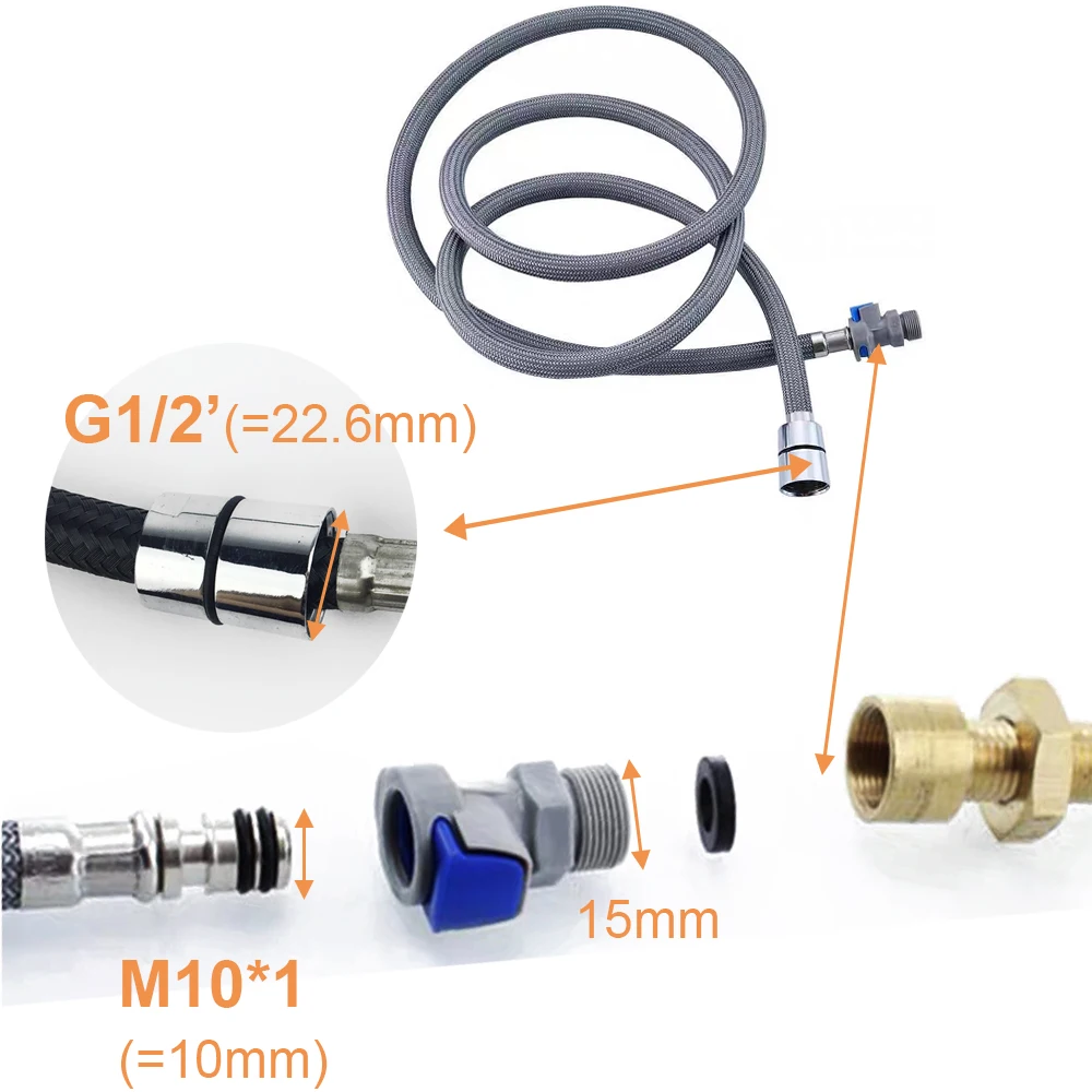 Kitchen Faucet Hose Replacement Pull Out Nylon Braided Flexible Plumbing Hose G1/2 M10/M15 Black Grey Spinning Tube Accessory