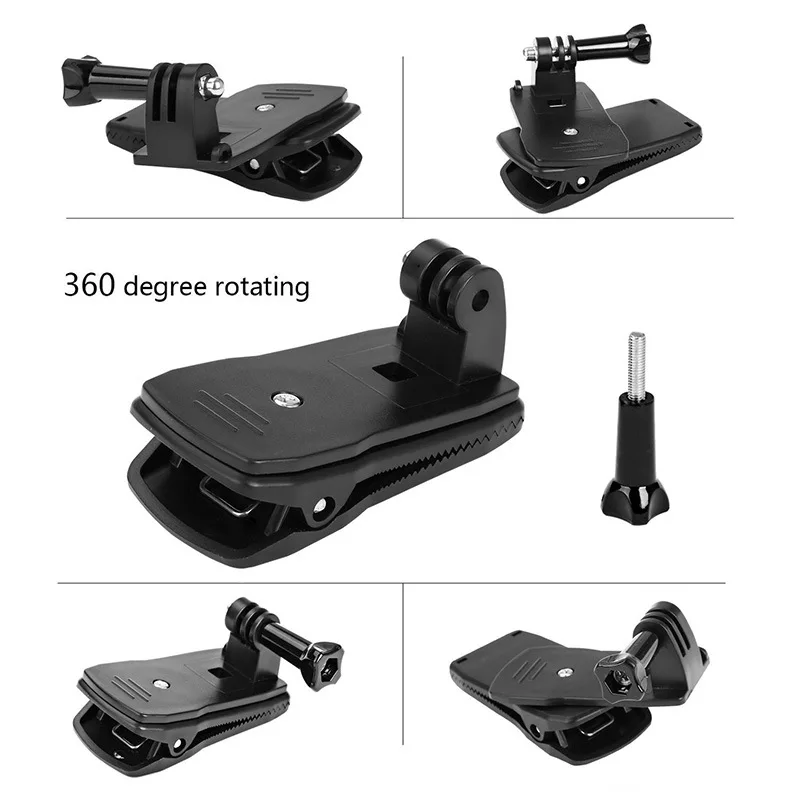 GoPro Hero 2 3 3 + Go pro 스포츠 액션 카메라 용 360 도 퀵 릴리스 로터리 백팩 모자 클립, 빠른 클램프 마운트