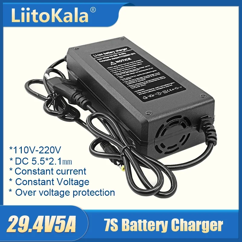 LiitoKala 29.4V 2A/5A 7S Lithium Battery Charger for 24V 5A Lithium Battery Pack