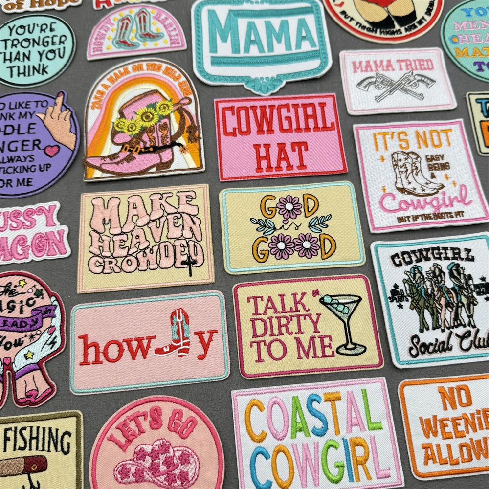 Western cowgirl quote patch – embroidered iron-on badge with southern slogan designs