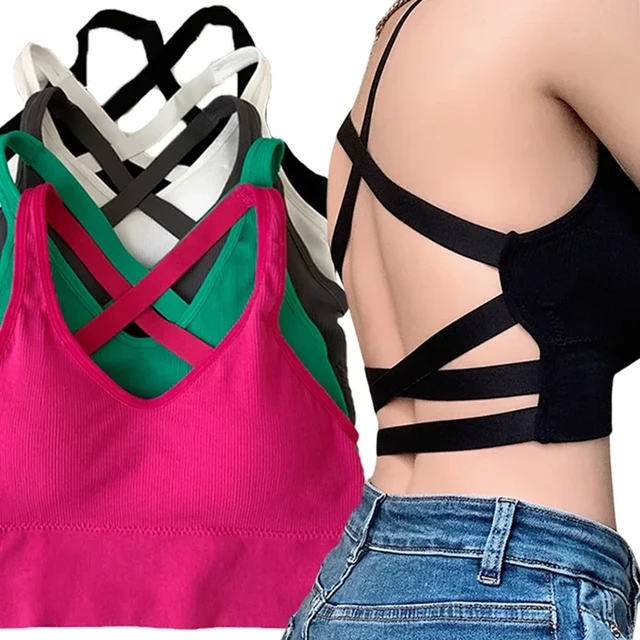 Fashion Sexy Halter Backless Bra Camisole for Women Wire Free Sport Bra Top  Suspenders Solid Crop Tops Shockproof Vest Lingerie - AliExpress