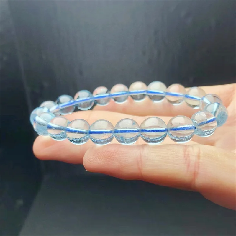 

9.5MM Natural Blue Topaz Bracelet For Woman Men Reiki Healing Genuine Stretch Bangles Fashion Jewelry Gift