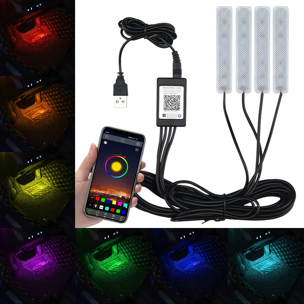 분위기 램프 백라이트 음악 제어 앱, RGB LED 자동차 발 주변 조명, US..