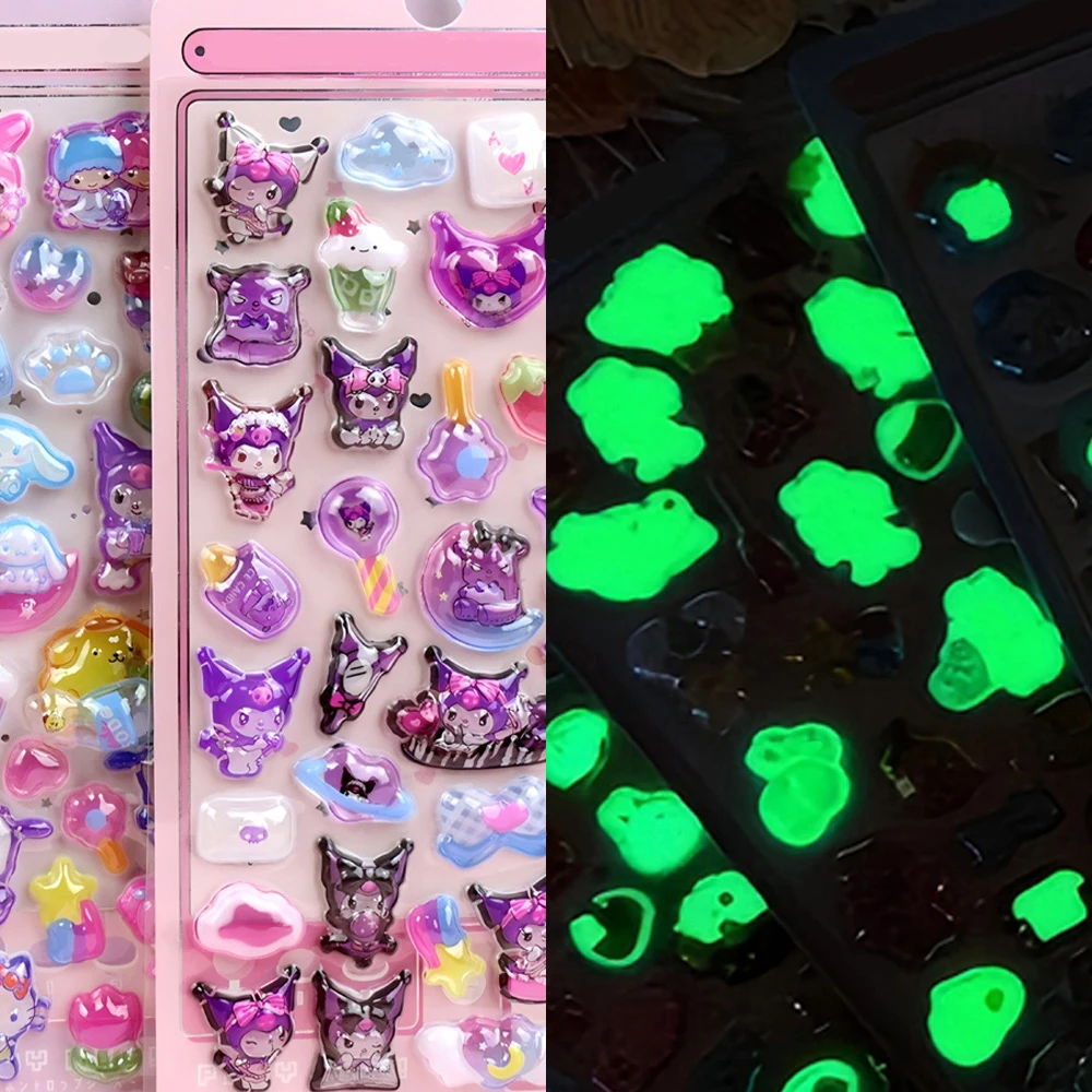Cartoon Sanrio Characters Kuromi My Melody 3D Embossed Luminous Stickers DIY Decoration