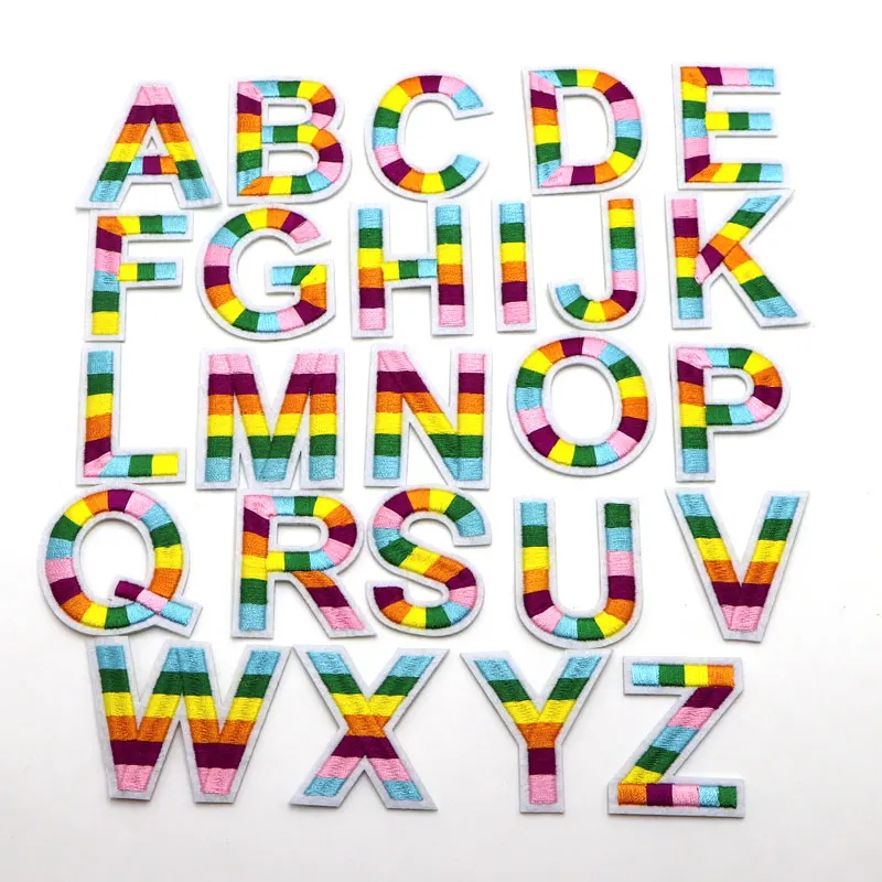 Rainbow Letter Iron on Patches Sew on Applique Patches Alphabet Embroidered Patches Diy Name Badge Decor Repair Patcch 1PC