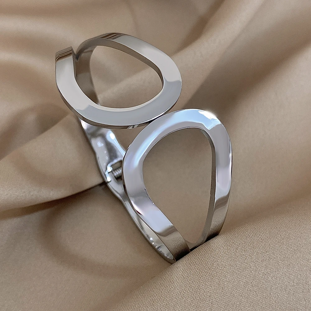 Simple Big Geometric Bangles for Women Stainless Steel Bracelets Cuff Wristband Stackable Waterptoof Jewelry Gifts 3