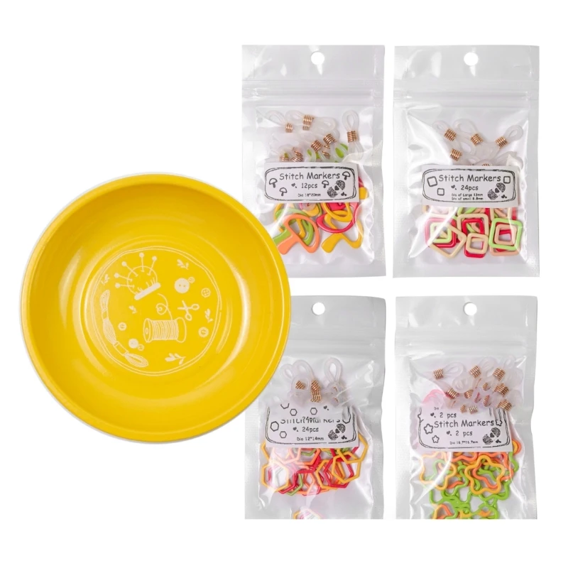 

N0HB Metal Stitches Marker Colorful Locking Stiching Marker with Storage Bowl Sewings