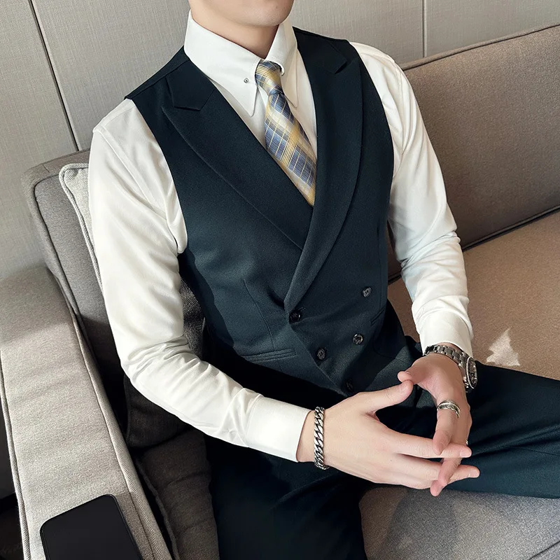 2024 Suit vest men's spring and autumn business suit casual gray vest Korean slim plus size suit vest male tide 3