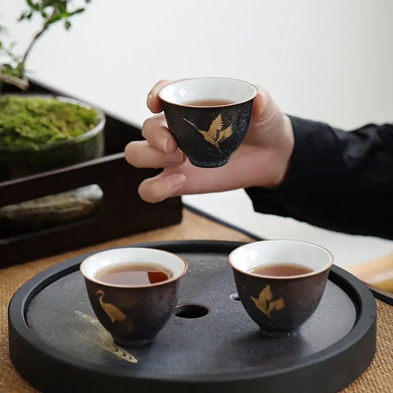 Chinese Vintage Ceramic Teacup Handmade Pottery Tea Bowl Portable Travel Personal Meditation Cup Household Tea Set Master Cups Tea Cup