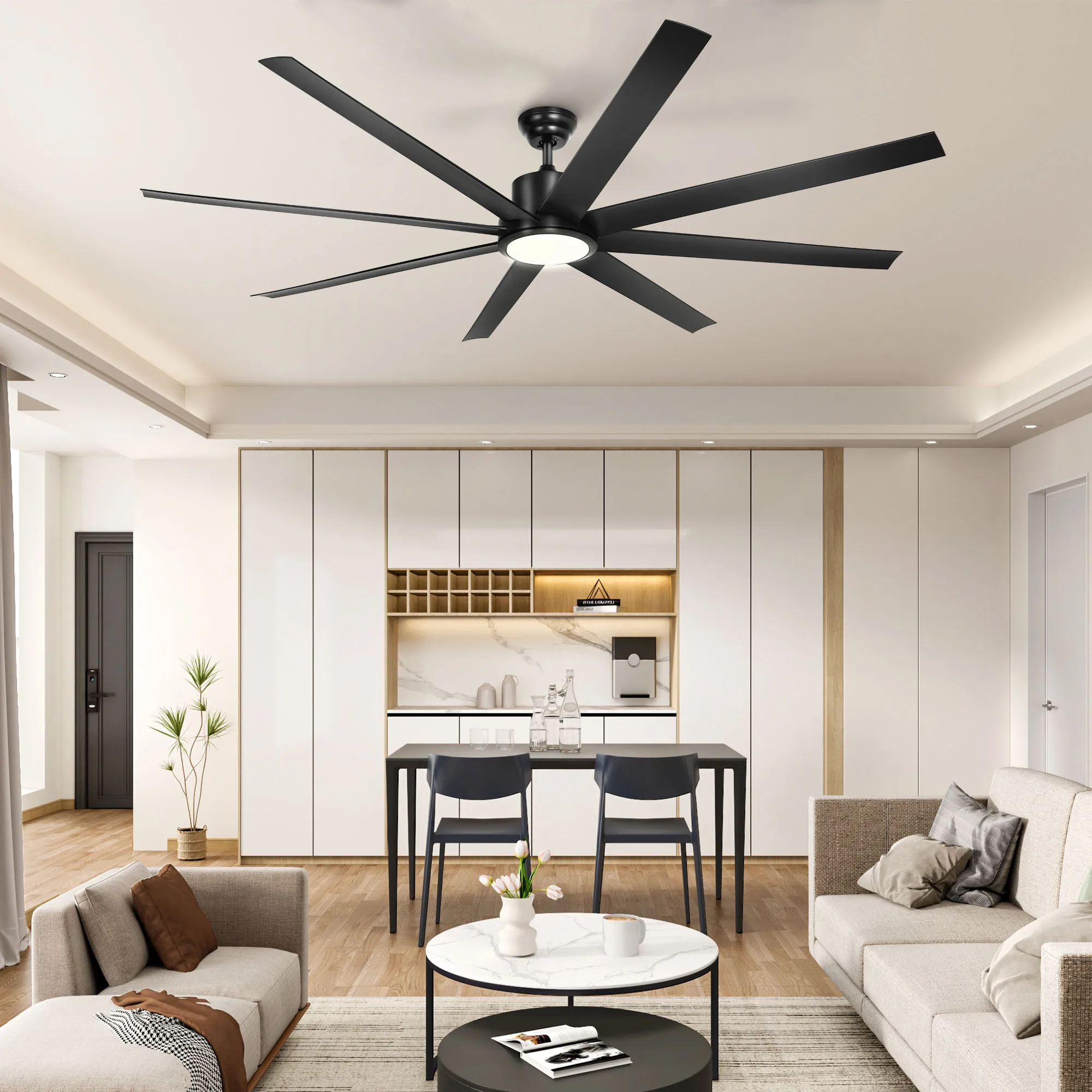 72" Modern Ceiling Fan Reversible 6 Speeds Quiet Motor w/ Light & Remote Control