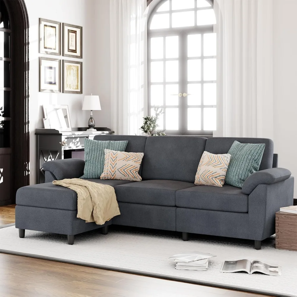79 Convertible Sectional Sofa Couch, 3 Seat L Shaped Sofa with Removable pillows Linen Fabric Small Couch Mid Century