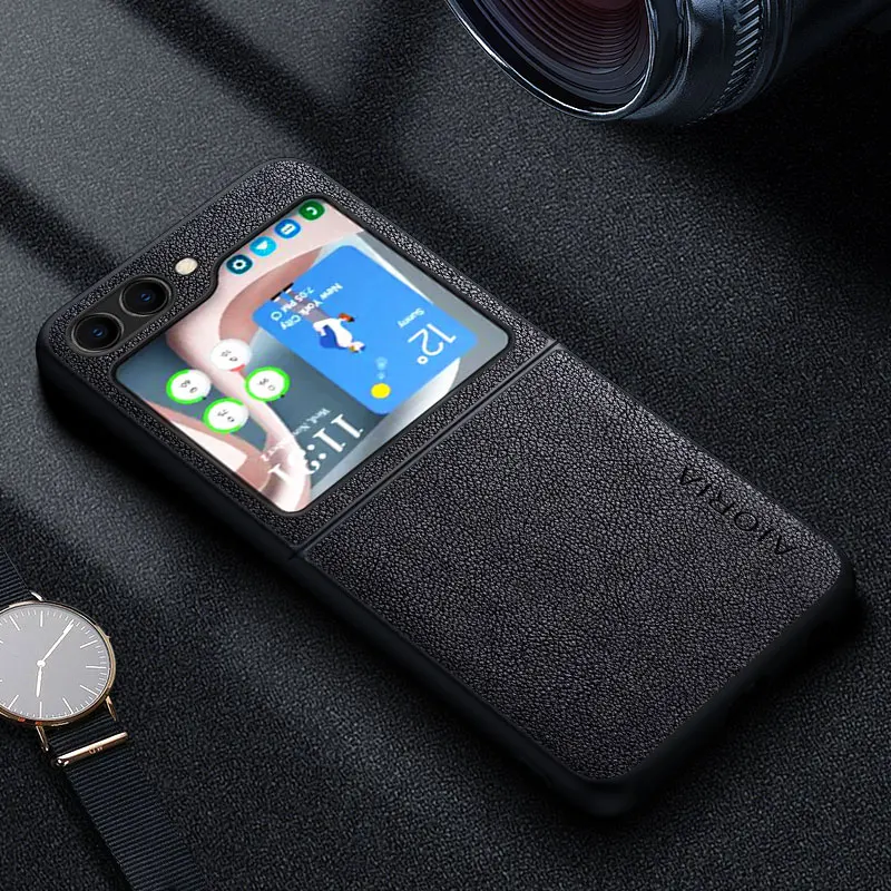 Premium Luxury Leather Retro Business Style Phone Case - Solid Color Cover