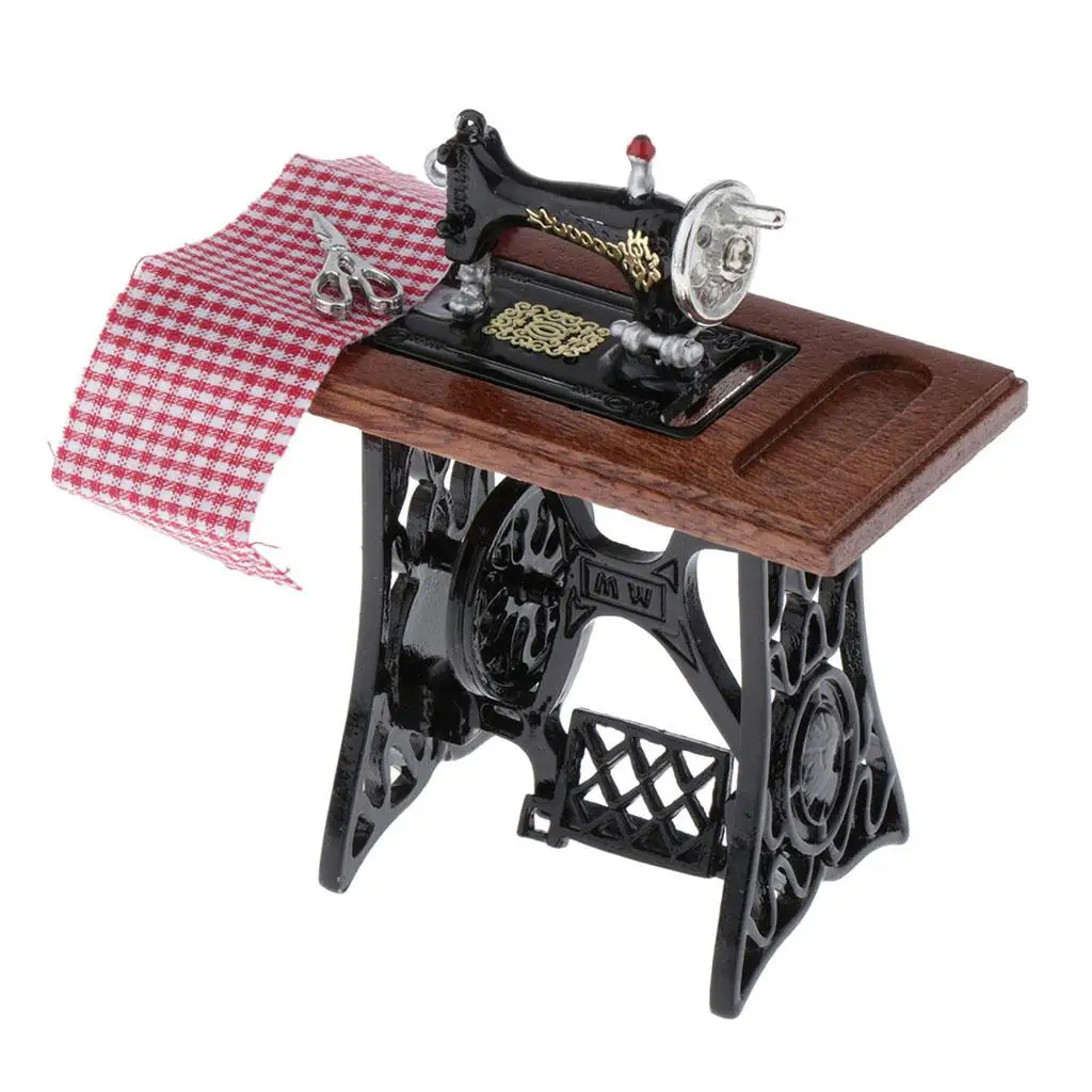 1:12 DollsHouse Furniture Sewing Machine with Cloth Toy Ornaments Accessory