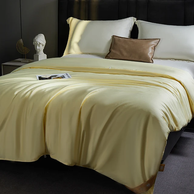 Couette d'été en soie haut de gamme, remplissage de soie longue en fibre, sans électricité statique, taille double, style de luxe, personnalisable 3