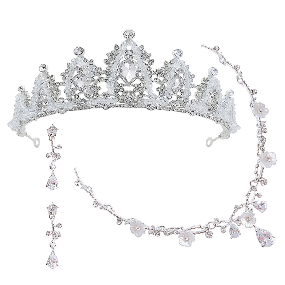 

Earrings for Kids Decorative Necklace Little Girl Crown Headband Clip Headpiece Child