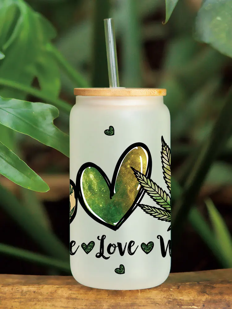 UV DTF Weed Cannibas Leaf Plants Valentine's Day For 16oz Libbey