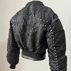 Winter New Men's Streetwear Thug Club Jacket Star Studded Metal Zipper Bomber Flight Jackets Heavy Cotton Coats 3