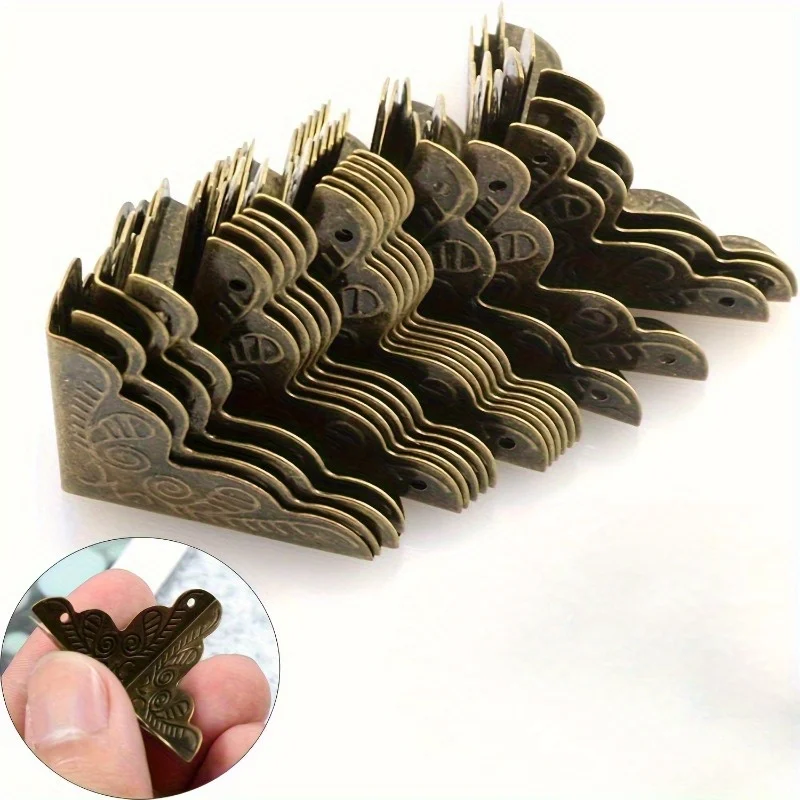 Furniture Hardware 20pcs Antique Bronze Metal Corner Protectors Latex-Free Elegant Edge Guards For Boxes Furniture Shelves Tables-Vintage Finish angled furniture hardware furniture corner protector metal decorative protectors