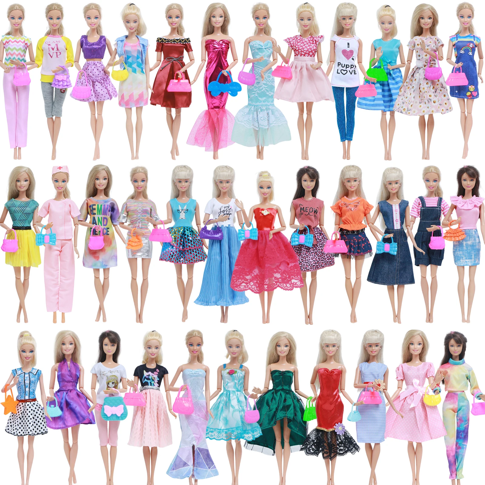 BJDBUS10PcsDollClothesAccessories5PcsFashionOutfitDress5Pcs