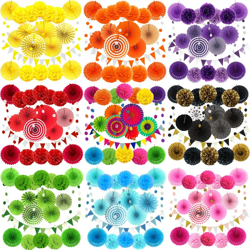 

20 PCS Colorful Paper Fan Floral Set For Christmas Halloween Wedding Baby Shower Birthday Party Home Decoration