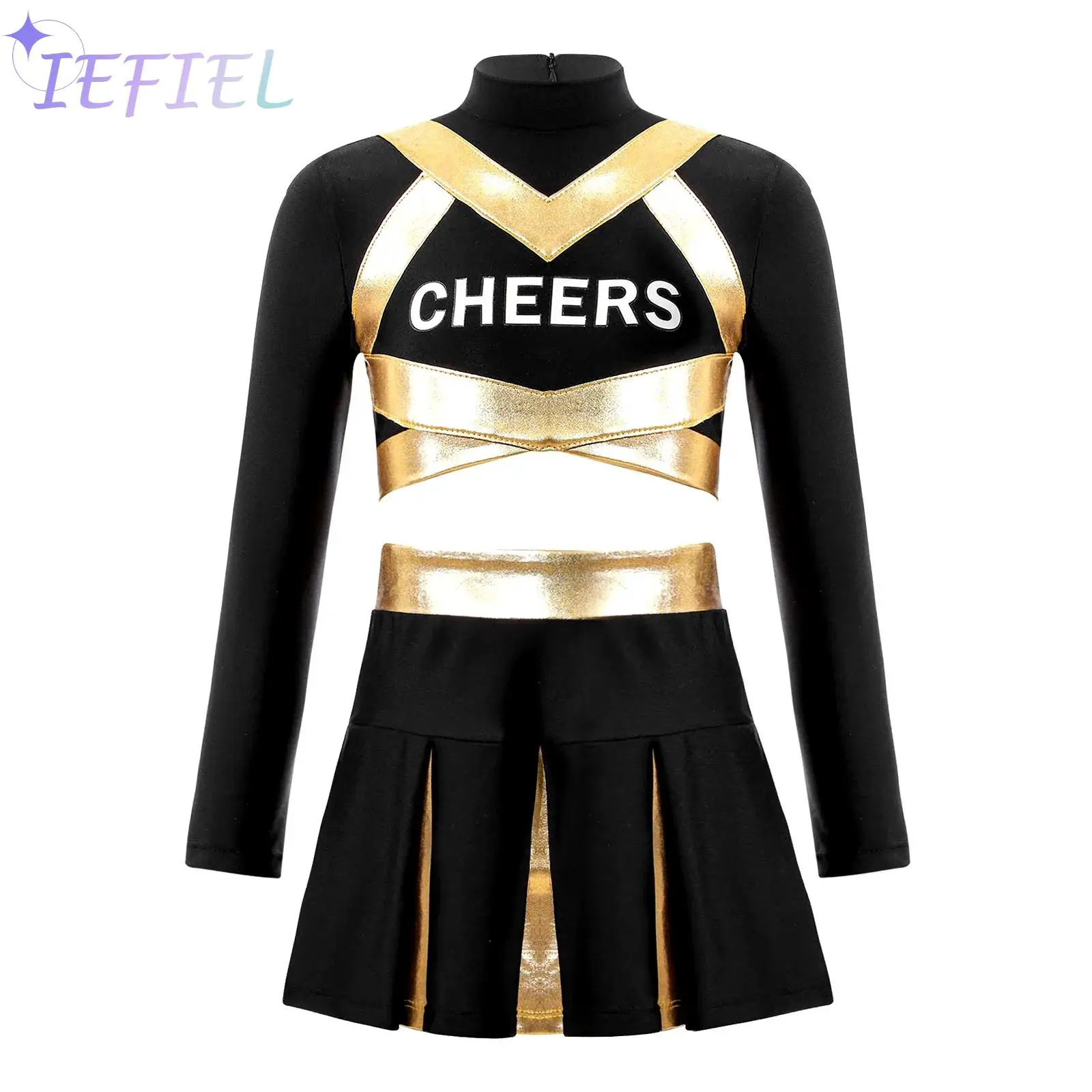 

Kids Girls Halloween Xmas Cosplay Cheerleading Costume School Team Uniform Set Fancy Dress-up Dance Gymnastic Performance 2Pcs