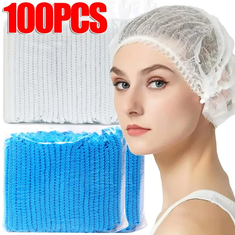 50/100pcs Disposable Bouffant Caps Stretch Net Hair Head Cover Non Woven Fabric Dust Strip Hat Cooking Kitchen Bathroom Supplies 50/100pcs Disposable Bouffant Caps Stretch Net Hair Head Cover Non Woven Fabric Dust Strip Hat Cooking Kitchen Bathroom Supplies