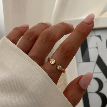 Anelli in Acciaio Inossidabile con Zirconi di Cristallo per Donne, Anello a Spirale con Strass Luccicanti, Gioielli Estetici per Feste e Matrimoni