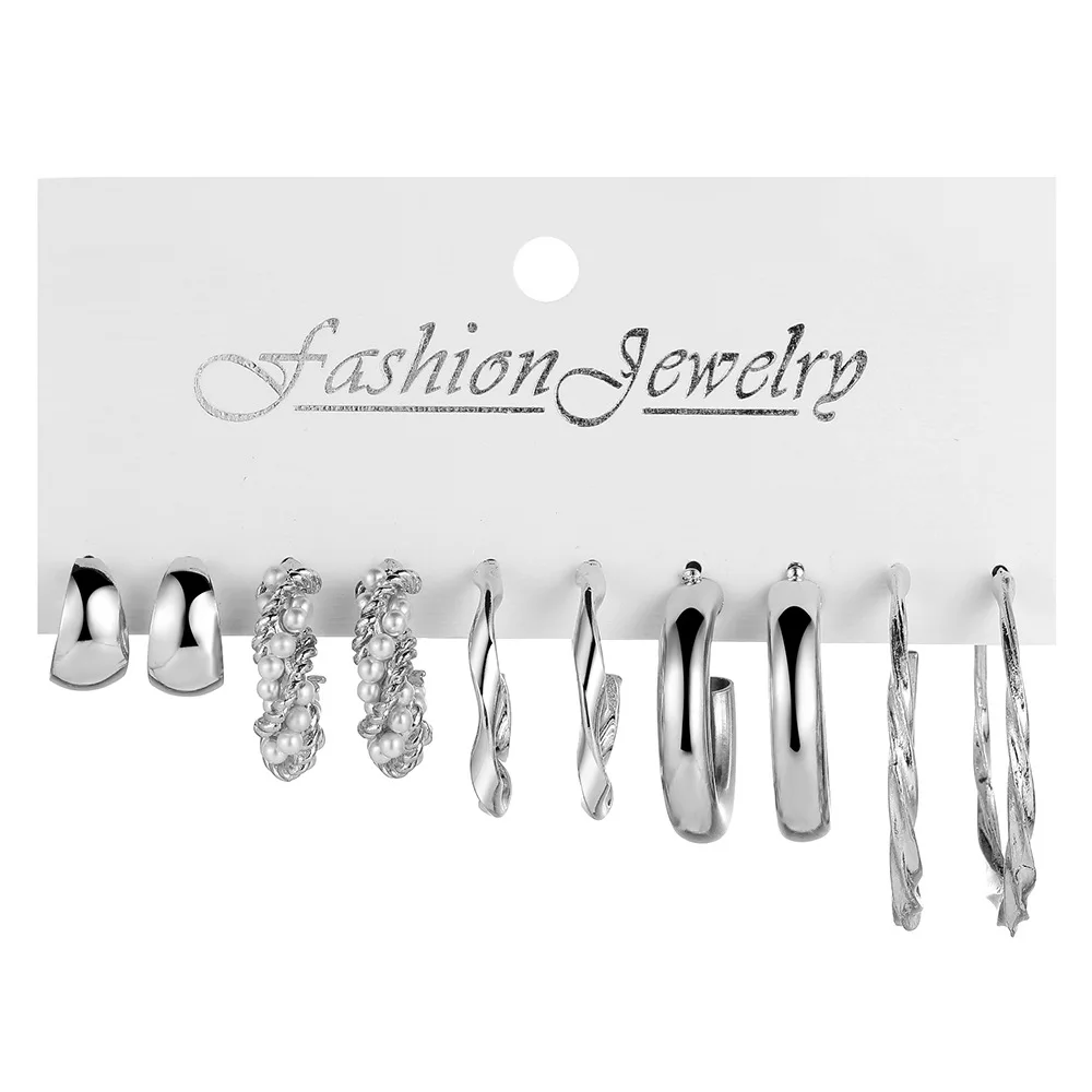 LATS Boho Big Circle Hoop Earring Set for Women Gold Color Bohemia Vintage Pearl Square Earring Heart Zircon Ear Studs Jewelry 12
