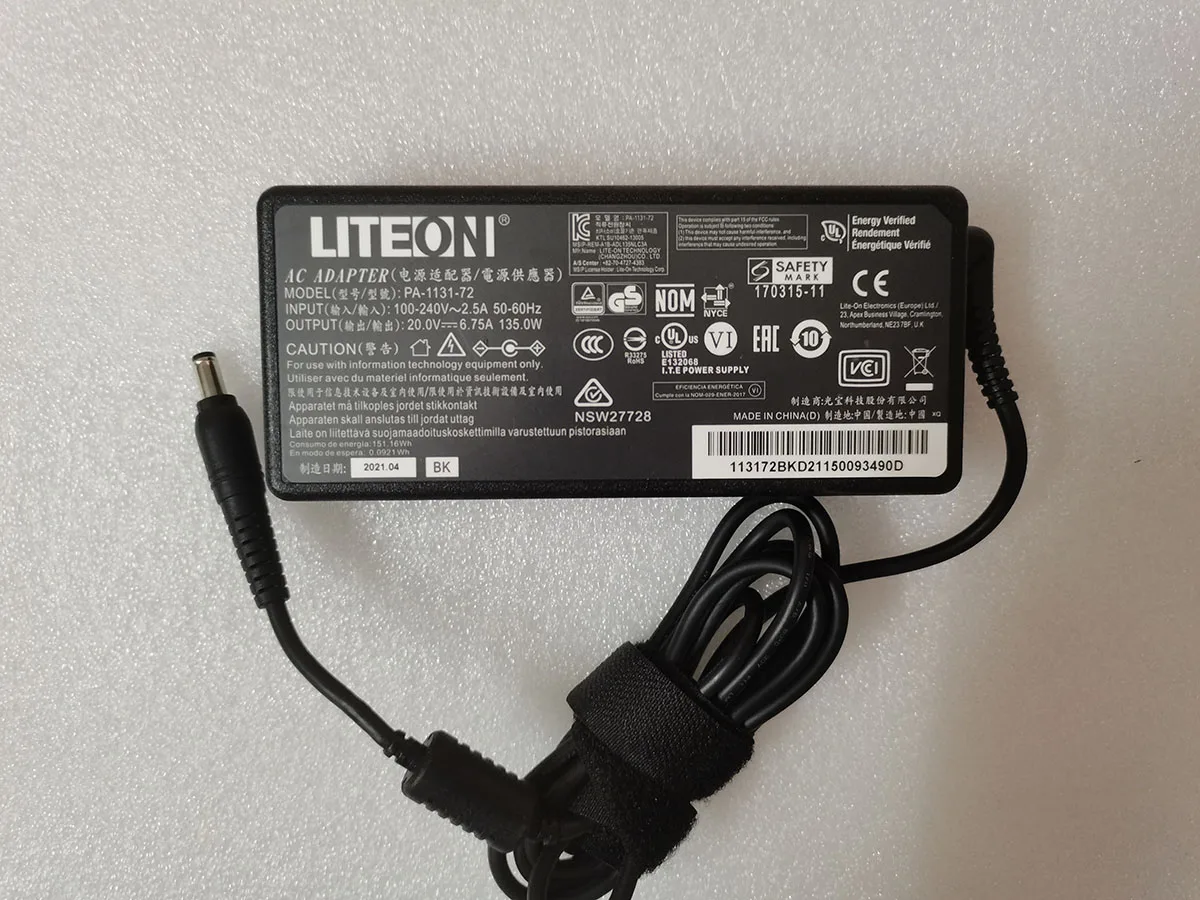 

OEM LITEON 135W PA-1131-72 20V 6.75A 5.5*2.5mm Adapter For Kensington SD4700P Universal USB-C and USB3.0 Docking Station K38240