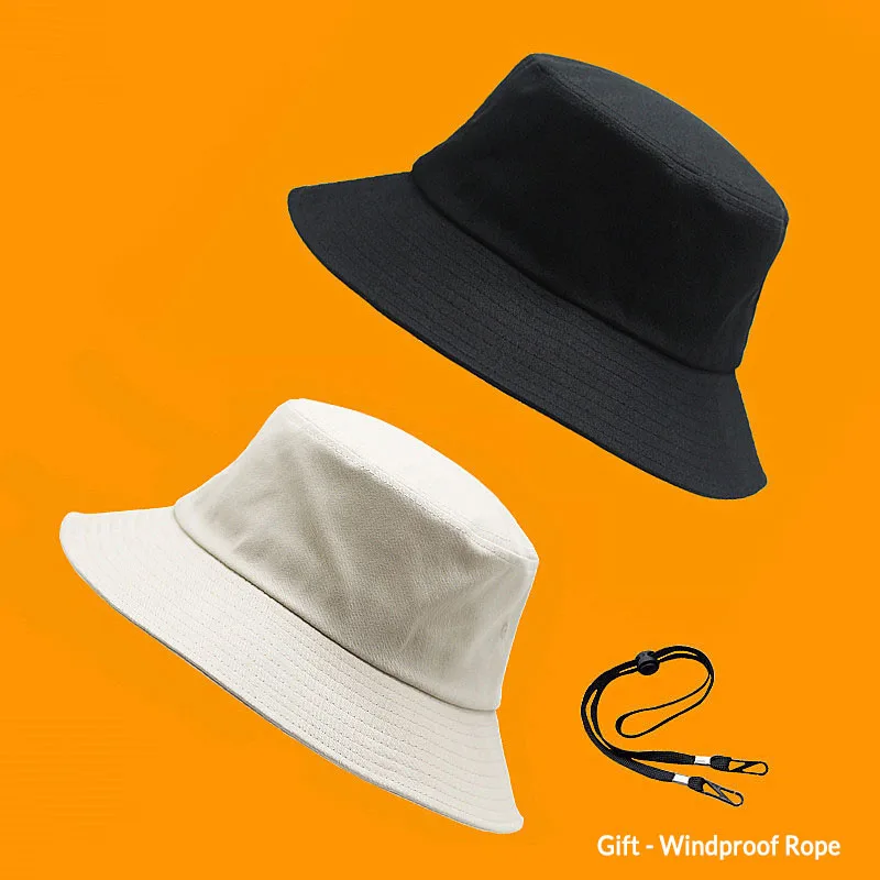 Big Head Men Large Size Sun Bucket Hat Women Fisherman Bob Pure Cotton Panama Cap Plus Size Bucket Hats 54-57cm 57-60cm 60-63cm
