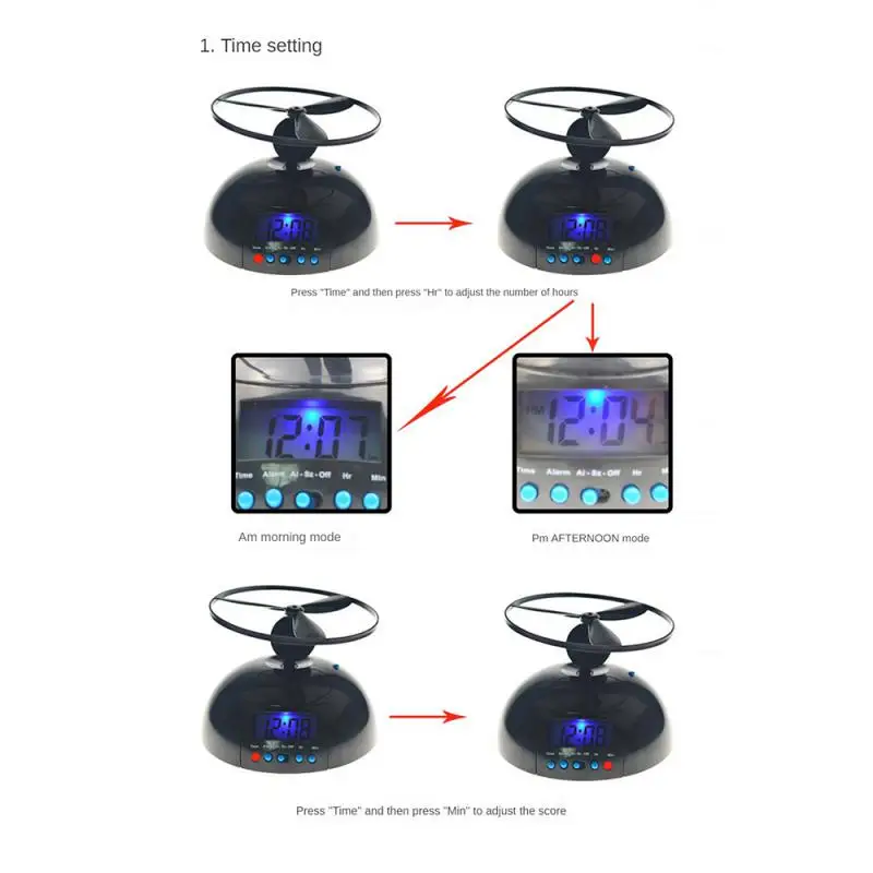 Vliegende wekker, nieuwigheid LED digitale wekker Gadget, helikopter