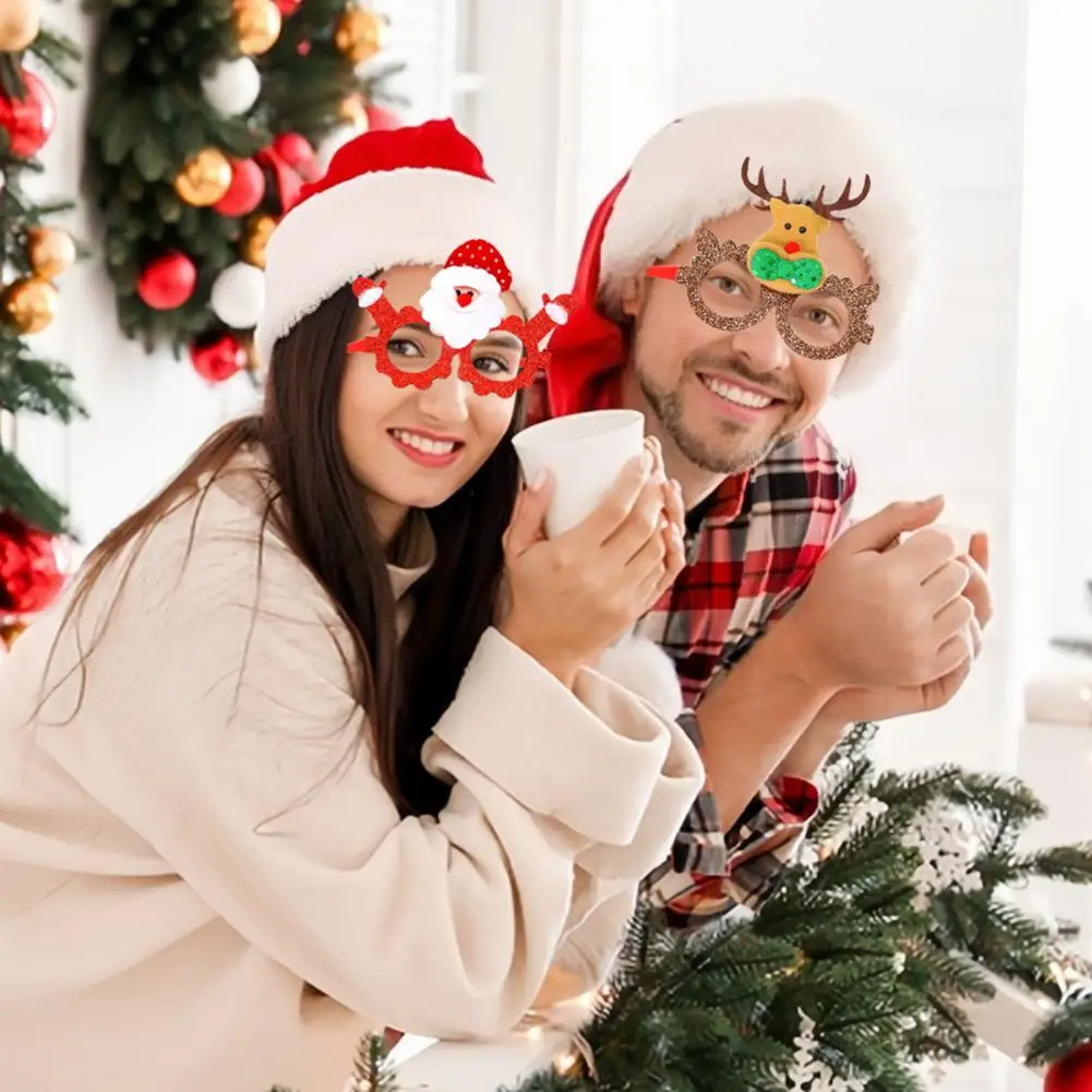 Christmas Glasses Set Lightweight Glitter Glasses Christmas Party Favors Glitter Santa Glove Frame Holiday for Costume