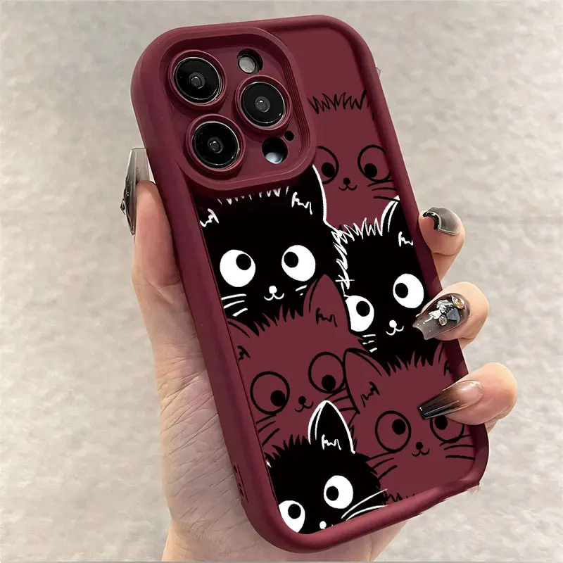 Shockproof Soft Silicone Phone Case with Cute Cartoon Cat Design