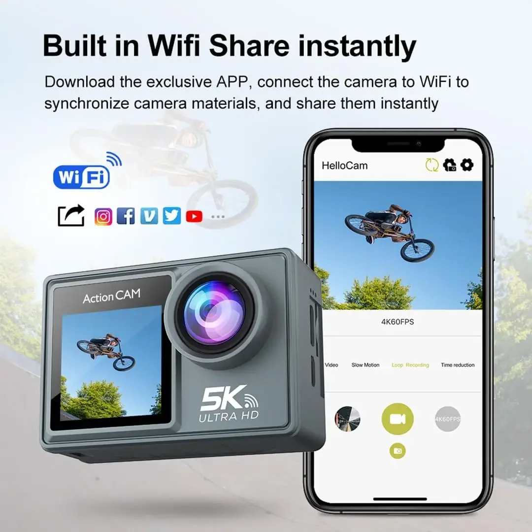 Caméra Action ANSVICAM 5K EIS 30M Étanche WiFi Sport