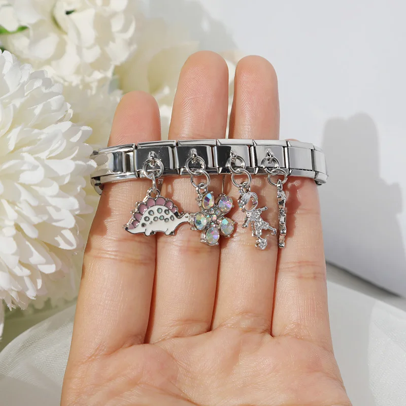 Charm Bracelet Original Daisy Boy Girl Tree Flower Heart Moon CZ Italian Charm Fit 9mm Bracelet Stainless Steel Jewelry Making DJ076