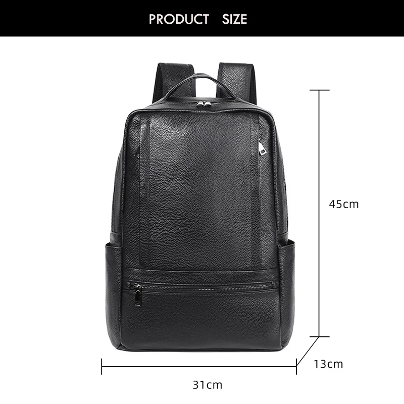 YIFANGZHE Slim Backpack for Men,Top Layer Cowhide Genuine Leather Men's Backpack Business Casual Waterproof Pack Male for 15.6 