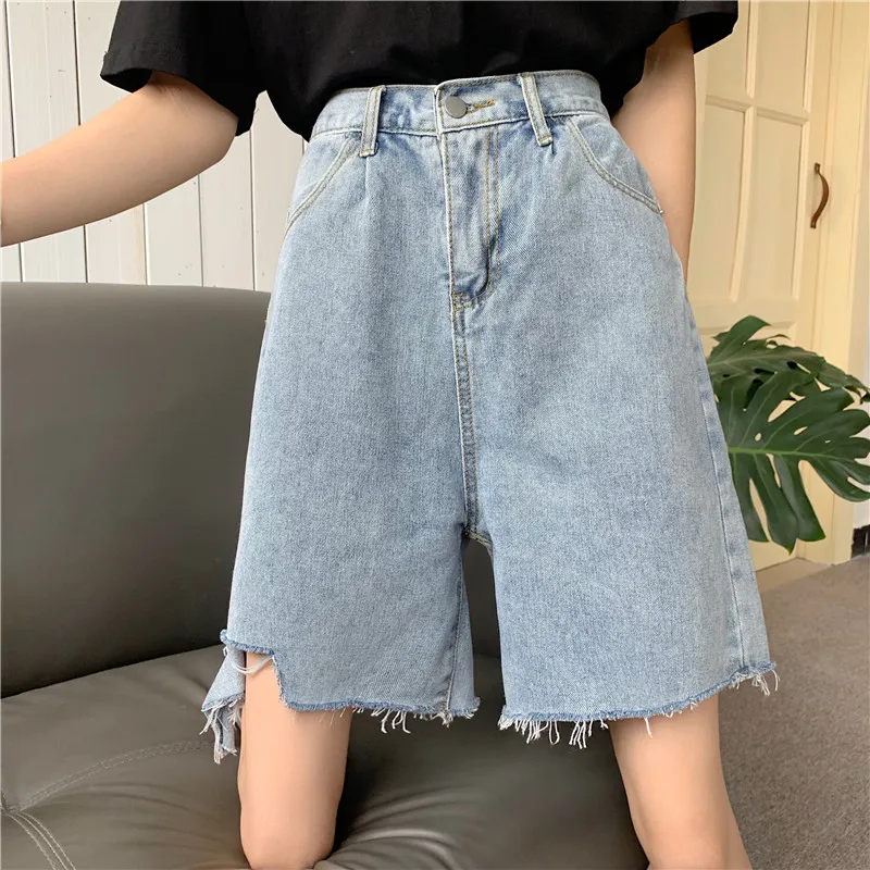 workout clothes for women 2021 New Women's Loose Denim Shorts Elastic Waist Ripped Hot Pants Thin High Waist five-point Short Jeans Pants for Girl Summer outfits for women