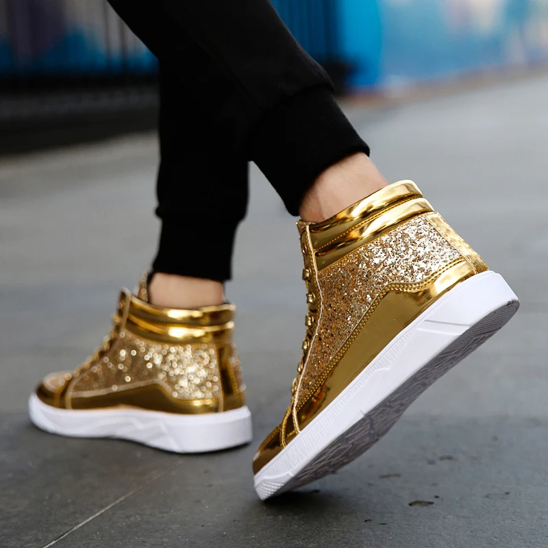 TUINANLE Man's Casual Shoes High-tops Silver Glitter Bling Platform Sneakers Men Non Slip Skateboard Shoes Zapatillas Hombre 4