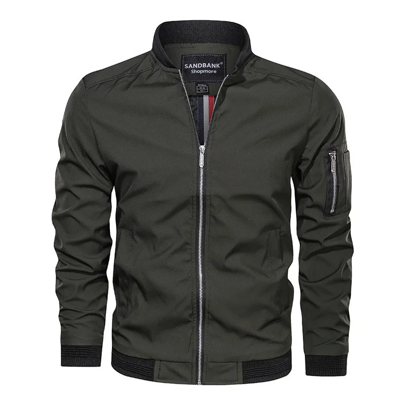 Spring autumn men's jacket casual baseball collar solid color thin coat 4 seasons bomber jacket zipper pocket men's clothing