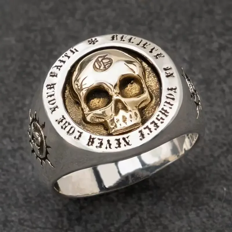 Outdoor Retro Domineering Skull Self Defense Ring Male Trendy Hip Hop Skull Ring European and American Punk Rock Mal