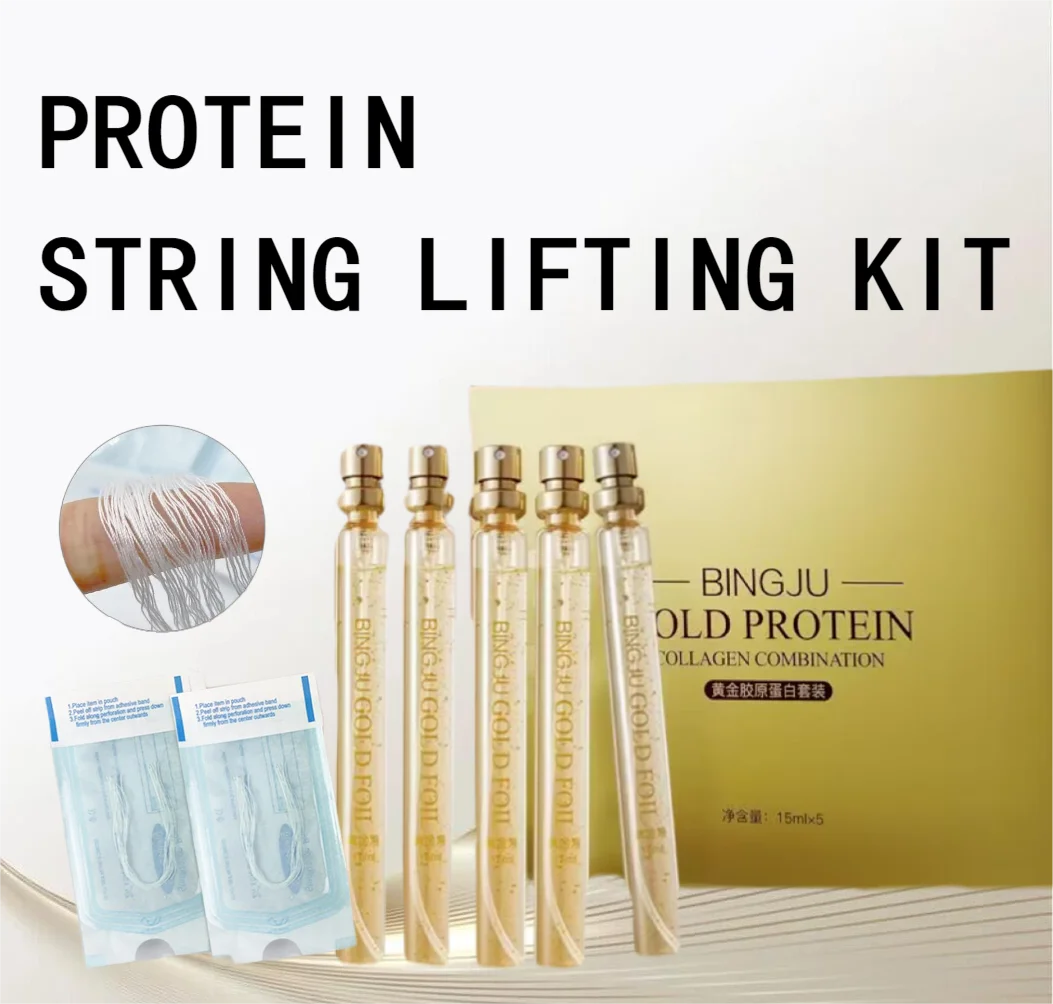 Protein Thread Lifting Set 24K Gold Face Serum Active Collagen Silk Thread Facial Essence Anti-Aging Firming Moisturize Skin Car japan pure collagen ball silk protein facial serum moisturizing anti aging firming wrinkle korean cosmetics skin care essence