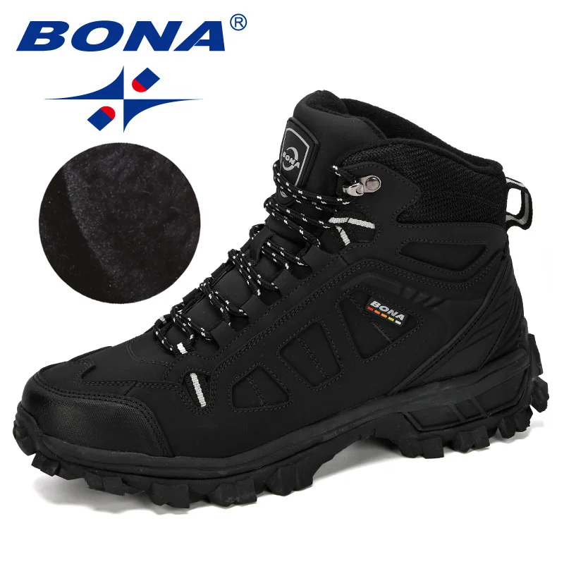 BONA 2023 New Designers Fashion Ankle Boots Men Winter Trekking Mountain Hiking Boots Man Rubber Anti-Slip Plush Warm Snow Boots