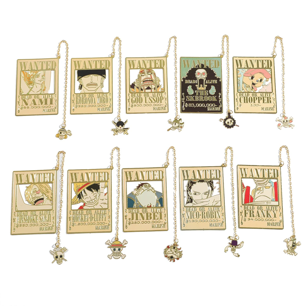 

Anime One Piece Bookmark Cartoon Wanted Luffy Zoro Sanji Burukku Stainless Steel Reading Bookmark Learning Stationery for Fans