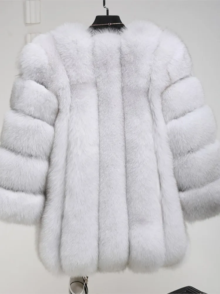 Fake Fox Fur Coat Silver Fox Fur Coat Women Winter White Long Sleeve Fluffy Jacket Outerwears Lady Fashion Jaqueta Feminina 2023