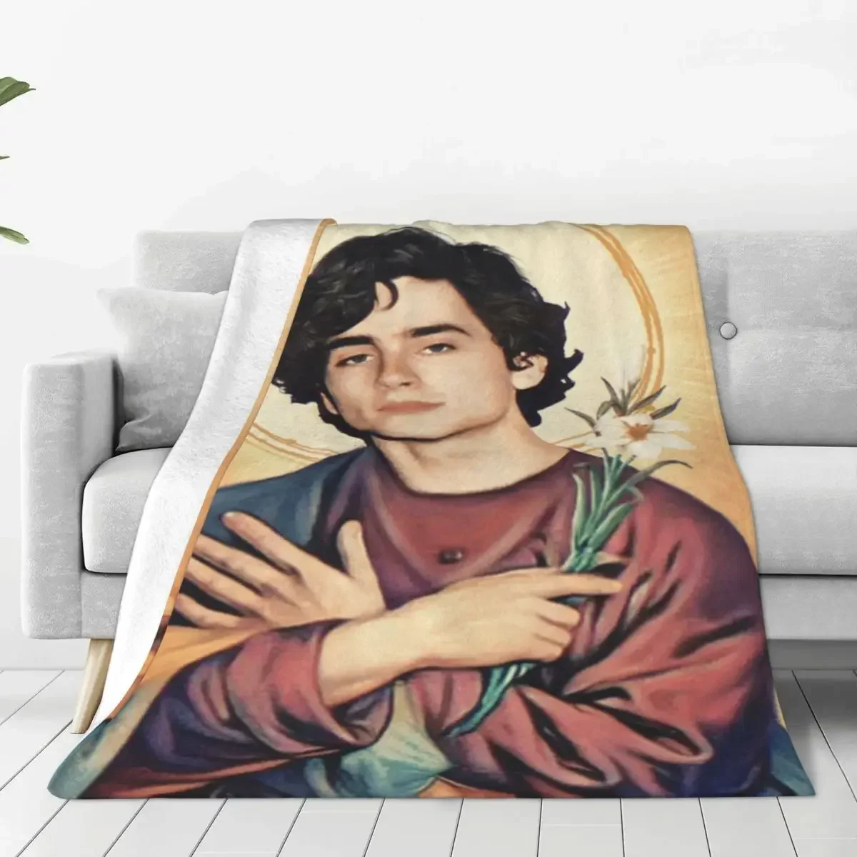 Timothee Chalamet As Jesus Flannel Blanket Christianity Funny Super Warm Bedding Throws for Bed Picnic Bedspread Sofa Bed Cover 2