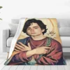 Timothee Chalamet As Jesus Flannel Blanket Christianity Funny Super Warm Bedding Throws for Bed Picnic Bedspread Sofa Bed Cover 2