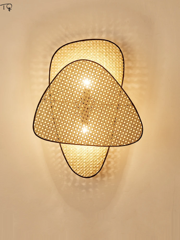 Armstrong dorado carta Lámpara de pared de tejido de ratán minimalista japonés, arte Zen,  decoración del hogar, dormitorio, accesorios de iluminación LED para casa  de té, estudio, pasillo, café|Lámparas LED de pared de interior| -