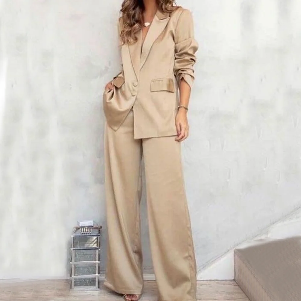 Women's Two-piece Suit Satin Single Breasted Casual Suit Elegant Women's Pants Set Pants and Elegant Blouse Groups of Pant Sets