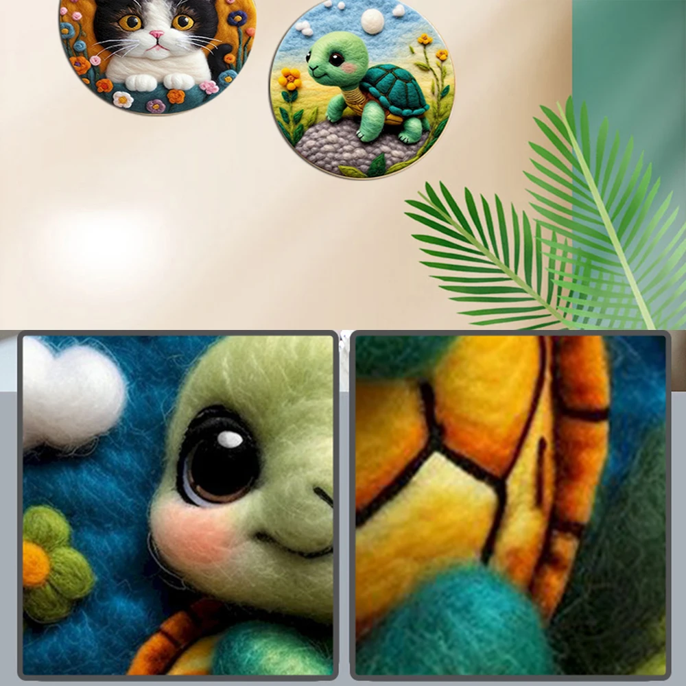 Needle Felt Kit Wool Felting Kit 20x20cm Frame Turtle And Rabbit Painting For Beginners